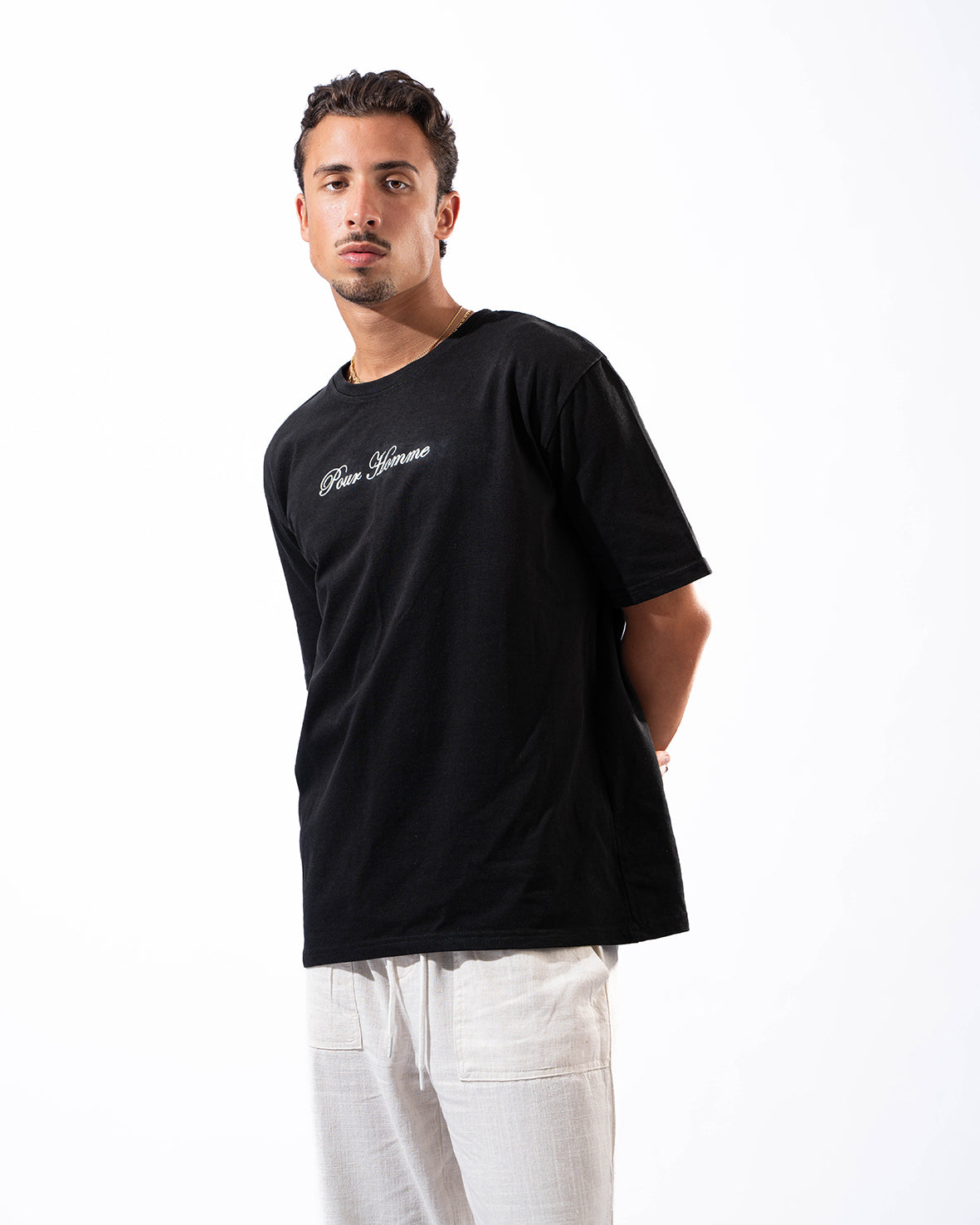 Black T-Shirt Over Size With White Print