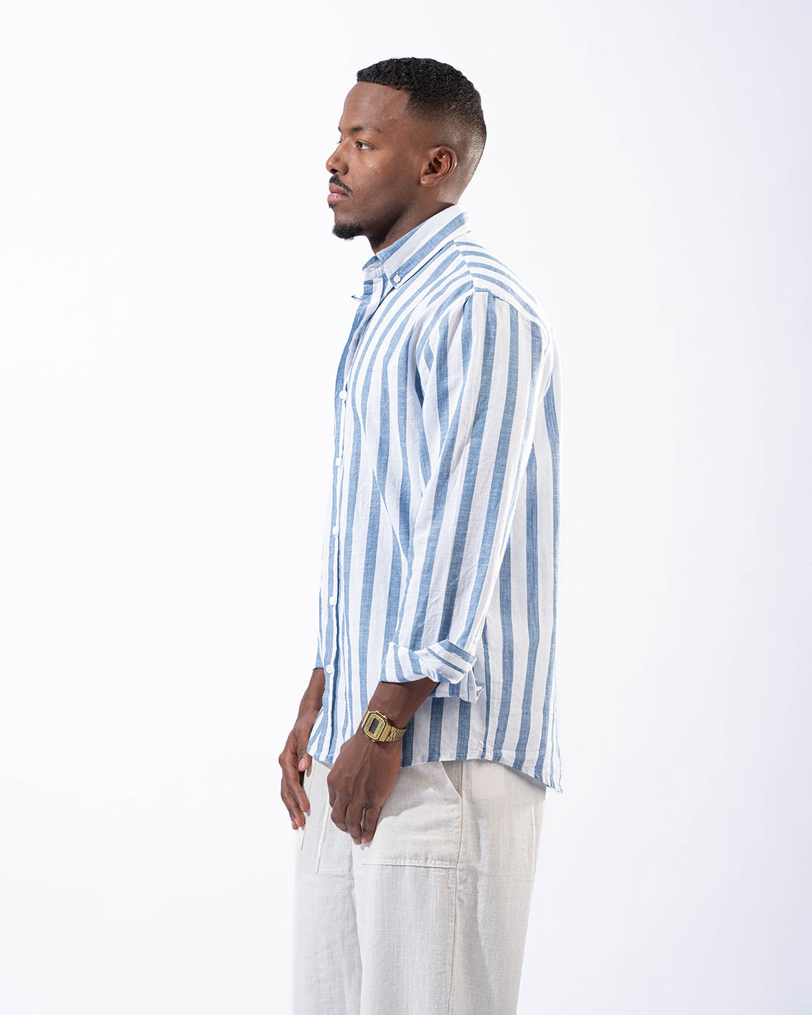 Unisex Blue Stripped Linen Shirt long sleeve