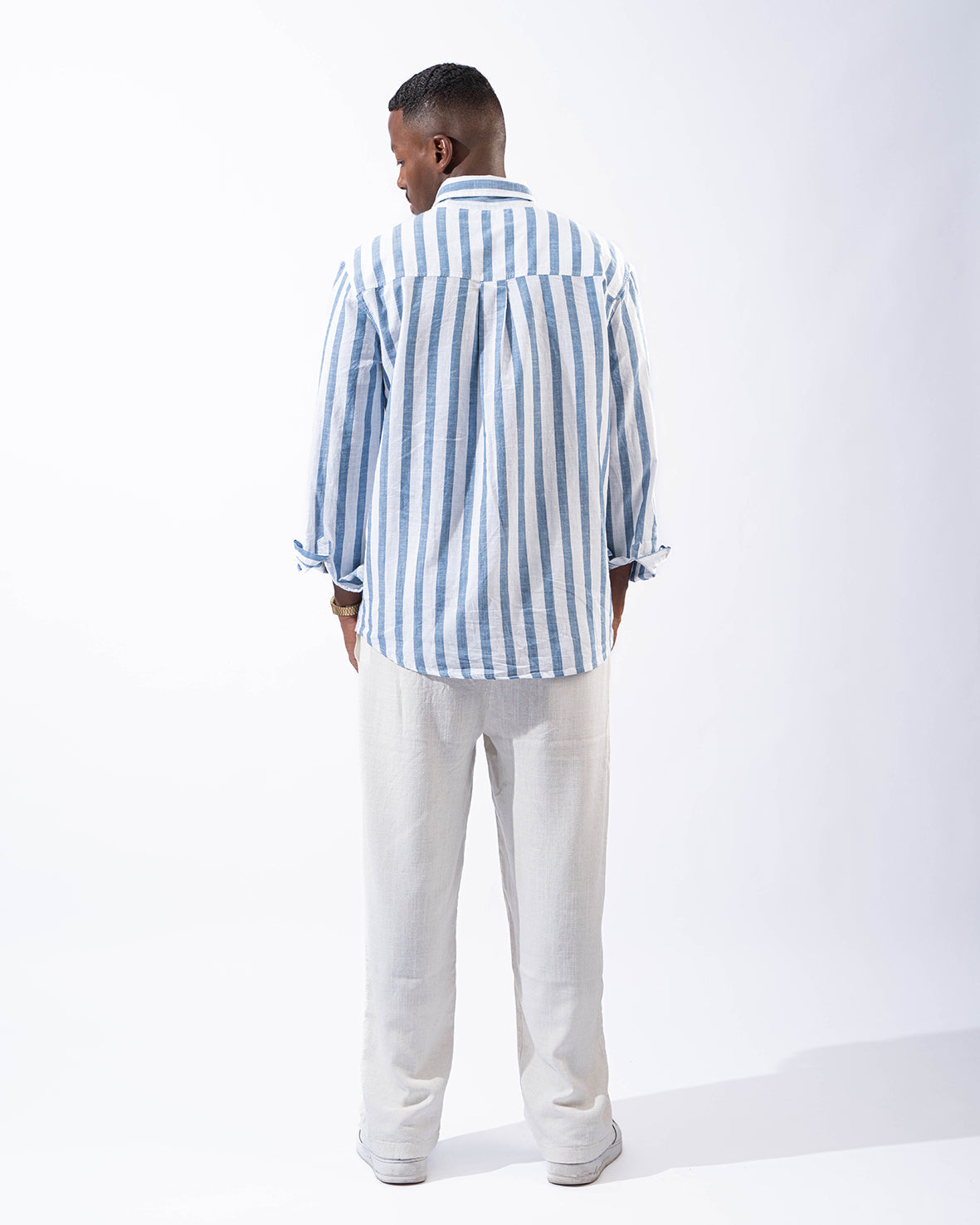 Unisex Blue Stripped Linen Shirt long sleeve