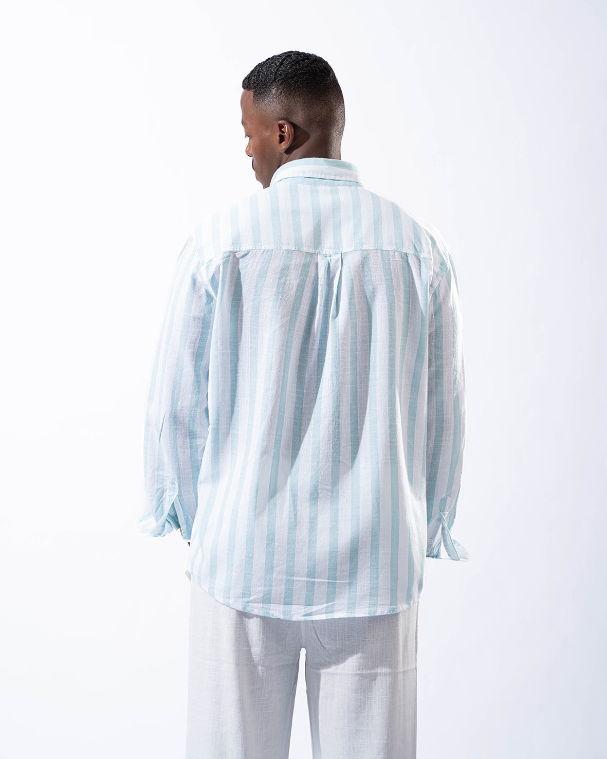 Unisex Light Green Stripped Linen Shirt long sleeve